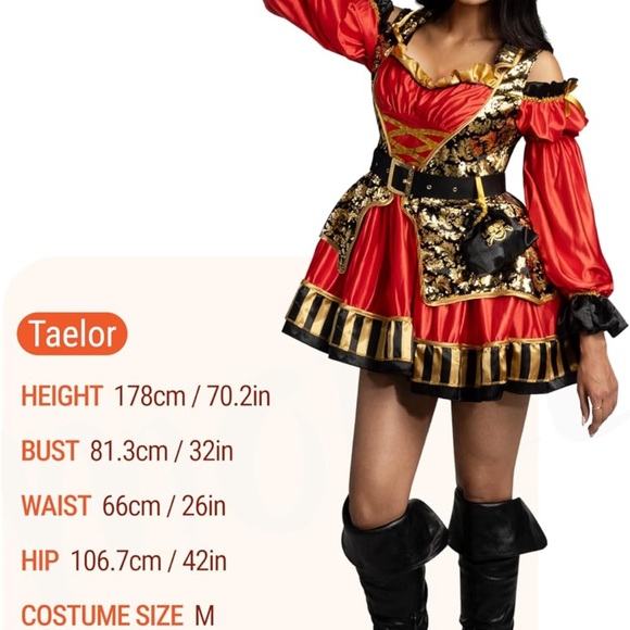 👻 Women Red Spanish Pirate Dress Costume - Picture 5 of 8